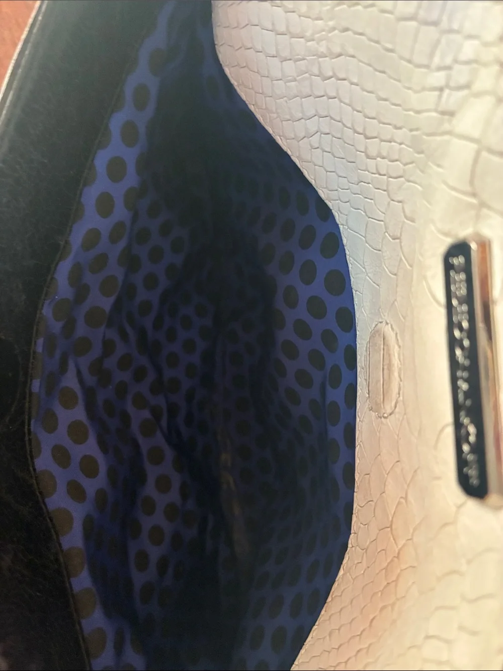 Rebecca Minkoff Cream and Black Faux Snakeskin Satchel with Gold Plaque